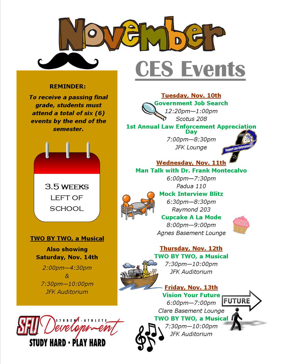 SFU_SADAS_FLI's tweet photo. CES Events for this week! #CORE103 #need6 #timeisrunningout #GetItDone https://t.co/ZXHHbXRR2v