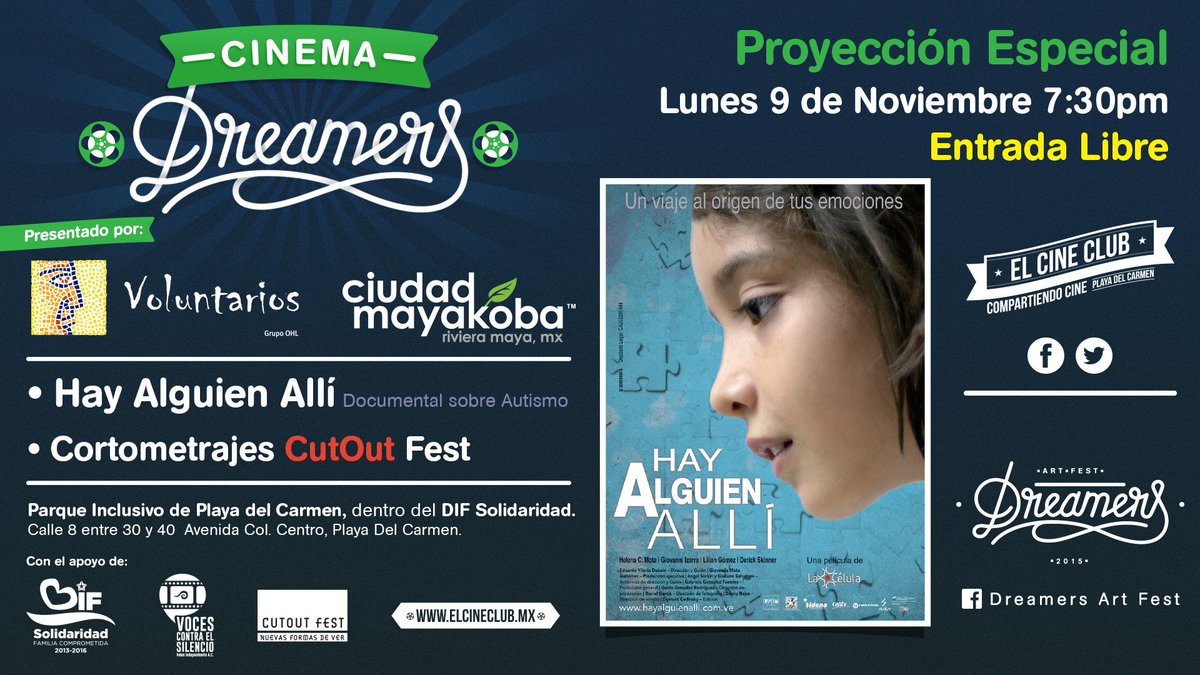 el_cineclub's tweet photo. HOY primer función de #CinemaDreamers con"Hay Alguien Allí" cortesía de @vocescontra además 2 cortos de @CutOutFest https://t.co/4rnKlOe1db