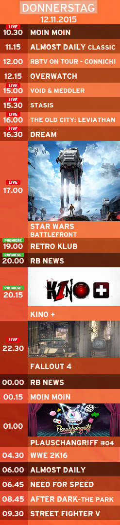TeleBeans's tweet photo. Der 12.11. #rbtv mit Star Wars: Battlefront, @Chaz_Ashley im Retro Klub, Kino+ und Fallout 4 mit @boedefeld_ https://t.co/LWGVV9Feat