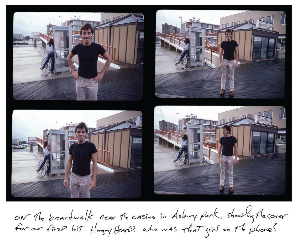 springsteen's tweet photo. Outtakes from the Hungry Heart photoshoot with a note from Bruce -- Who was that girl on the phone? #TheTiesThatBind https://t.co/NsMK2Mo0We