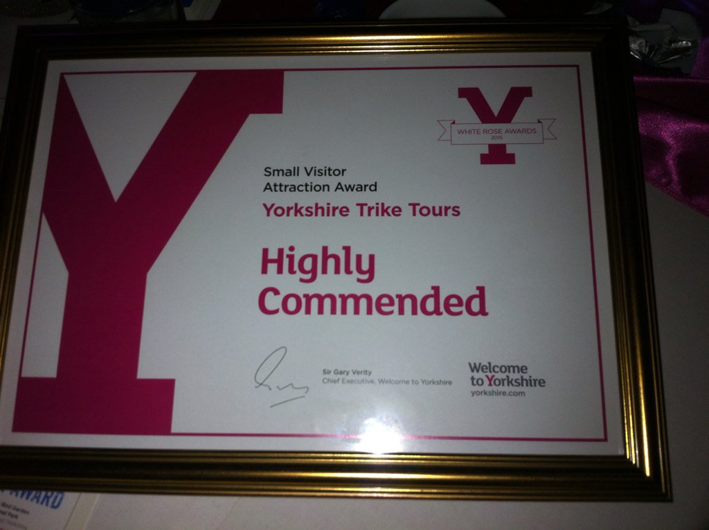 YorksTrikeTours's tweet photo. .@yorkstriketours we were awarded Highly Commended #WRA2015 #smiles https://t.co/FekWcVh60q