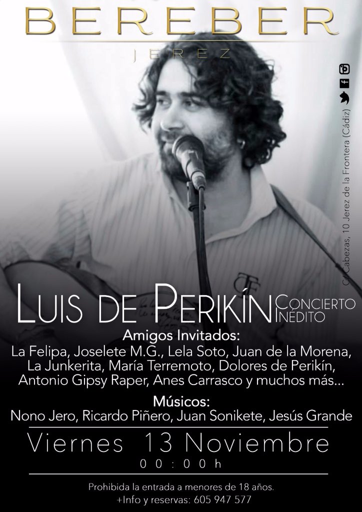 bereber_jerez's tweet photo. Este viernes!!!
Concierto inédito de LUIS DE PERIKIN con un sinfín de artistas invitados!!!
Entrada solo 6€ con copa https://t.co/fTltubBwdx