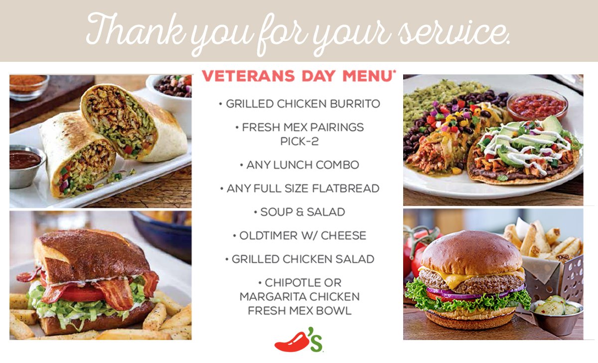 Chilis Veterans Day Menu 2022 New Years Day 2023