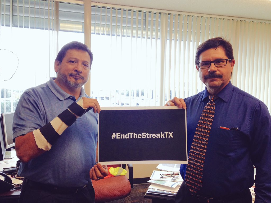 SAT District Engineer Mario Jorge and Deputy District Engineer Rick Castaneda remind everyone to #EndTheStreakTX