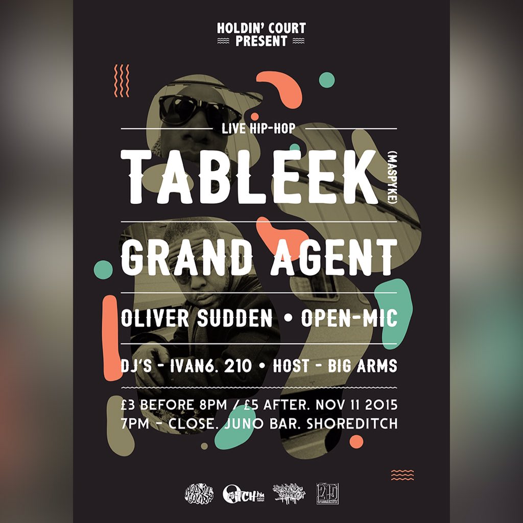Wednesday 11th November 
@HoldincourtHQ presents <a href="/tableek/">TABLEEK</a> @REALGRANDAGENT <a href="/oliversuddenuk/">OLIVIERO SUDZINI</a> <a href="/Juno_shoreditch/">Juno Shoreditch</a> 
#ahsht