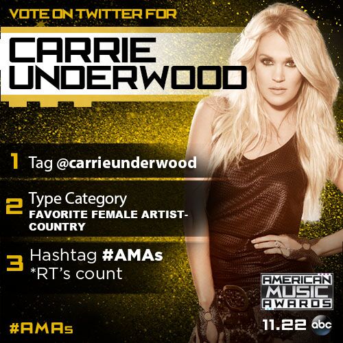 TheH_Q's tweet photo. RT now to vote @CarrieUnderwood as Favorite Female Artist - Country #AMAs #CarrieOnAMAs https://t.co/H8WAN9Sqky