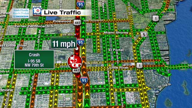 Crash on I-95 SB at NW 79th St. Speeds at 11mph #traffic #miami @JeniseFernandez https://t.co/yoGSJaVmD8
