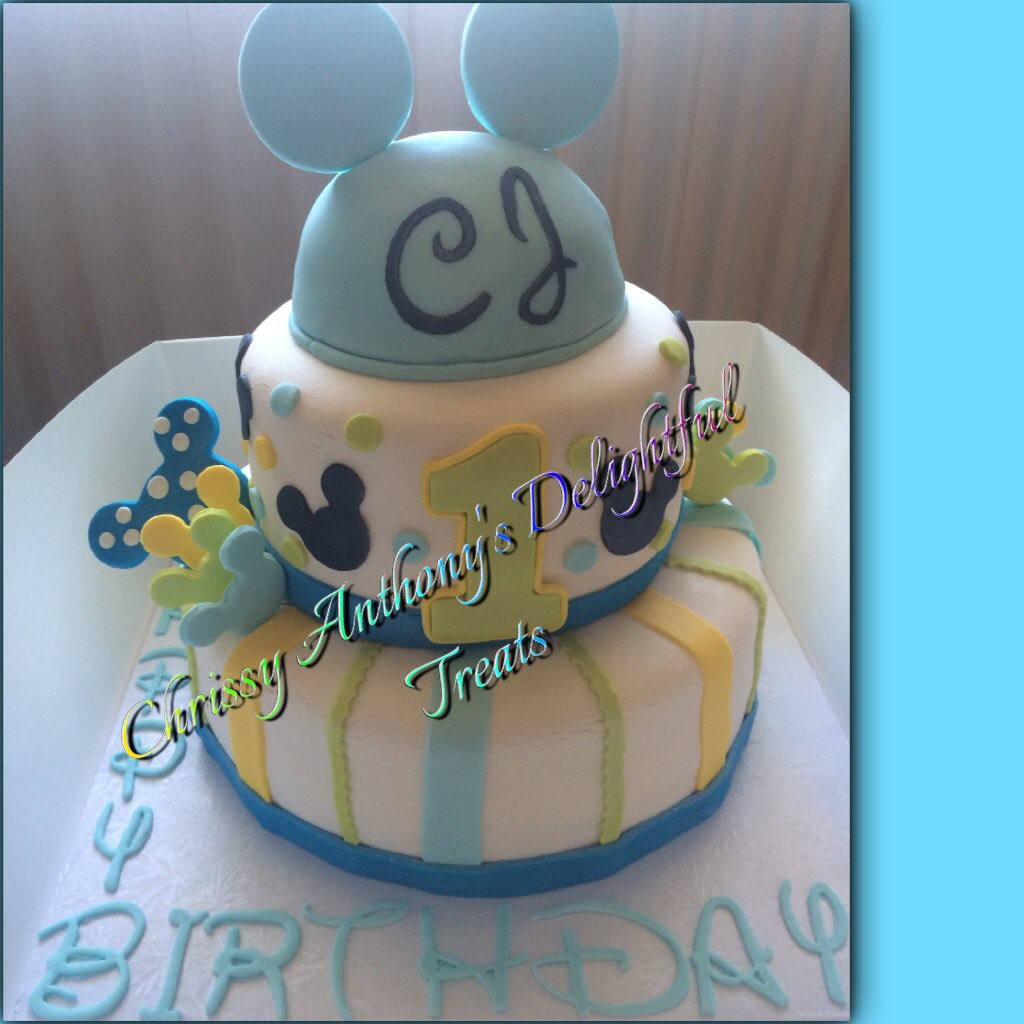Baby Mickey Mouse Themed First Birthday Cake