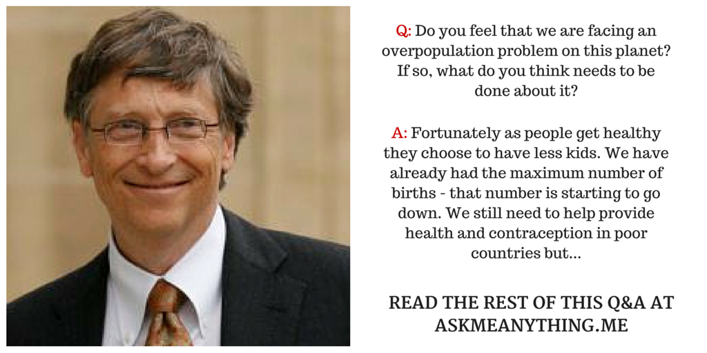 askmeanything50's tweet photo. Bill Gates @BillGates addresses overpopulation: https://t.co/8soV5jAgB0@ #health #overpopulation https://t.co/8Z3phpRXfv