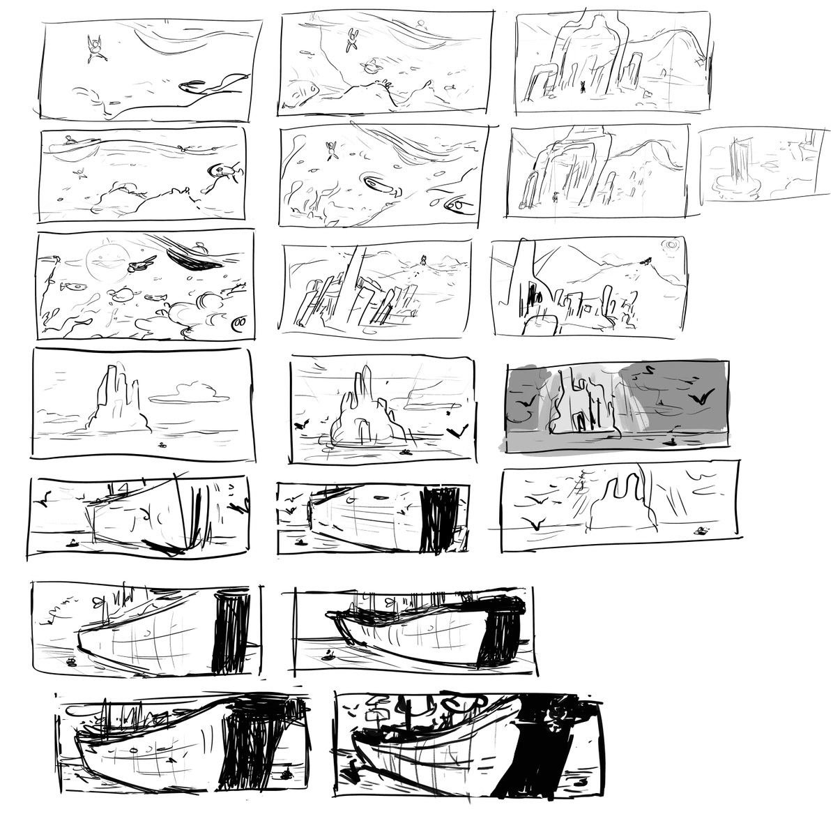 This is gonna be a mostly art/doodle oriented twitter from now on! Kickin it off with hella layout thumbnails