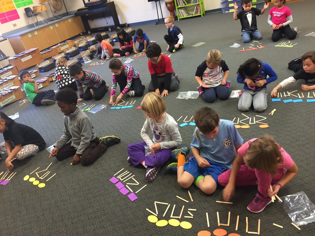 MusicTchr4Kids's tweet photo. Composition in music class! First graders are so smart! #northpride #engagement #lowtechlesson https://t.co/9leFXTUxg4