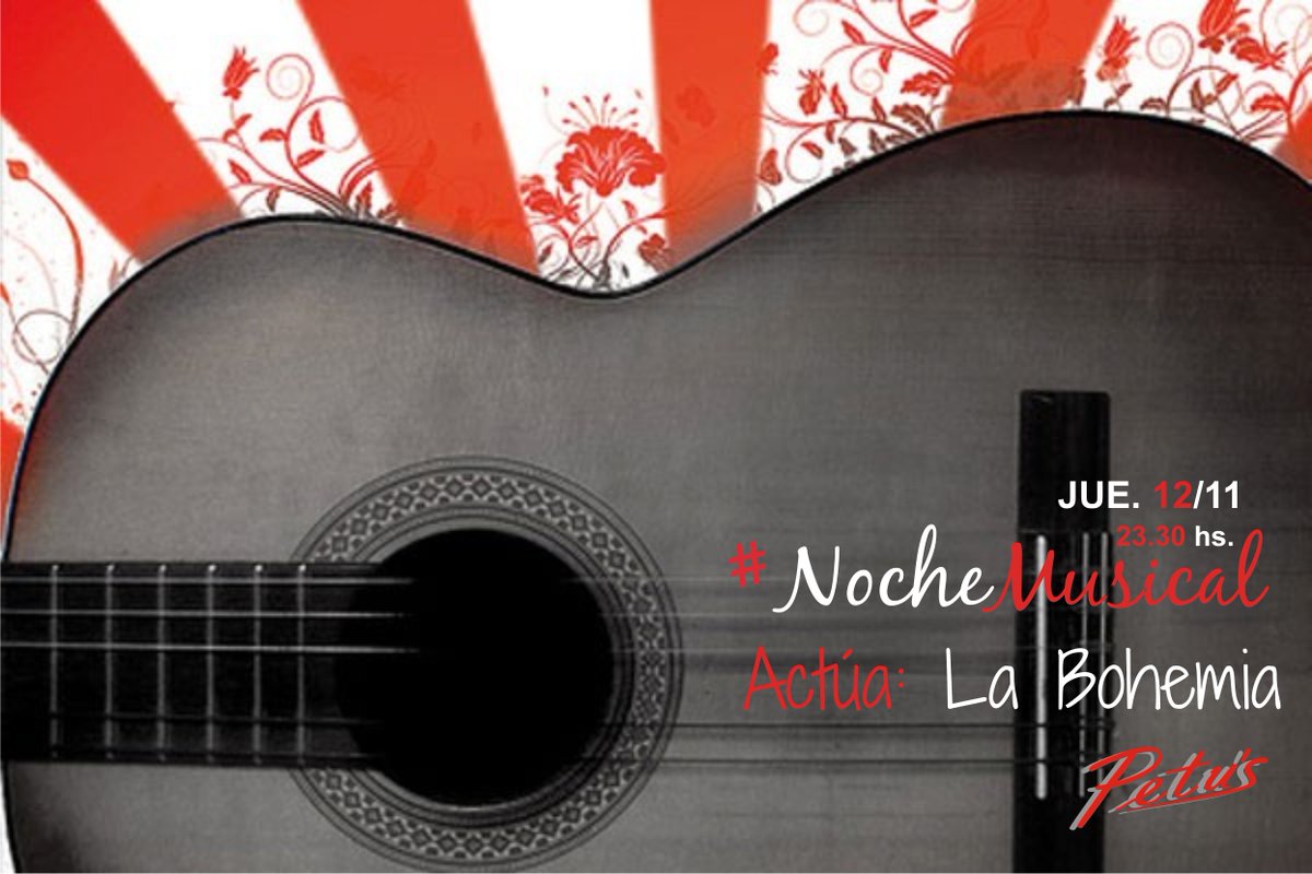 PetusRestoBar's tweet photo. Comenzamos la semana con una buena noticia primaveral... ¡Este jueves 12/11, Actúa: La Bohemia en #Petus¡Reservá ya! https://t.co/KtIbR3cgTn