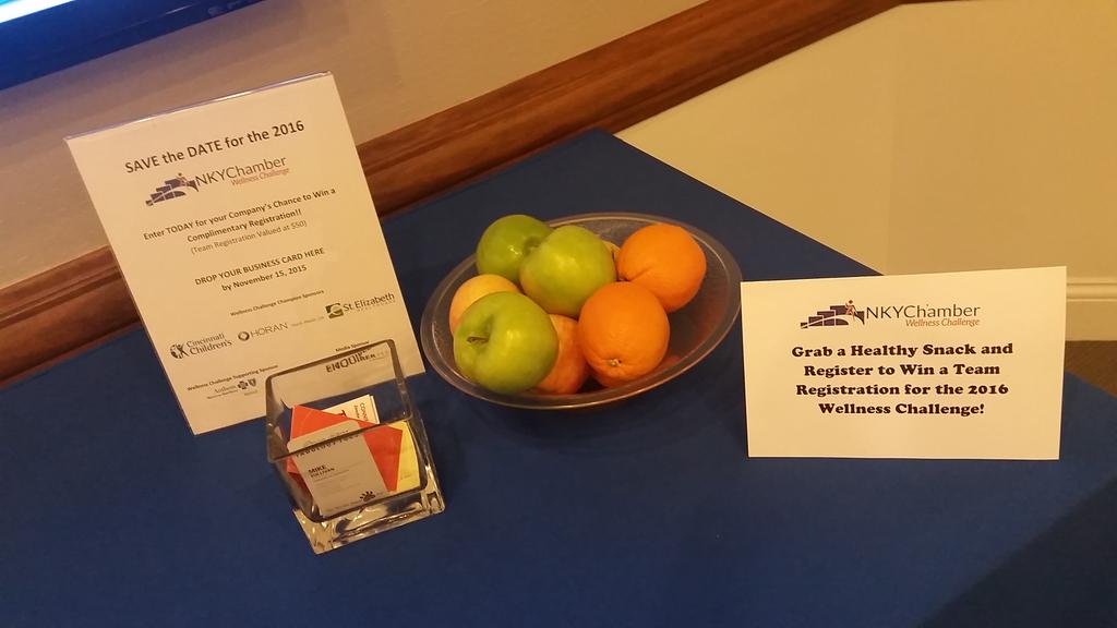 Swing by <a href="/nkychamber/">NKY Chamber</a> to grab healthy snack and toss in biz card to win a #nkywellnesschallenge team registration!