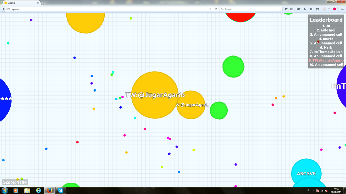 JugarAgario's tweet photo. Acabamos de empezar y en 2 min! TOP 10! #agario https://t.co/owyG0OKcMd
