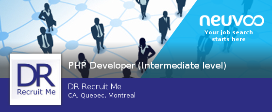 NeuvooPhpCA's tweet photo. DR Recruit Me is hiring a #PHP #Developer (Intermediate level), apply now! #Montreal #jobs https://t.co/zMQj4BglK1 https://t.co/PcxwM8HZ1P