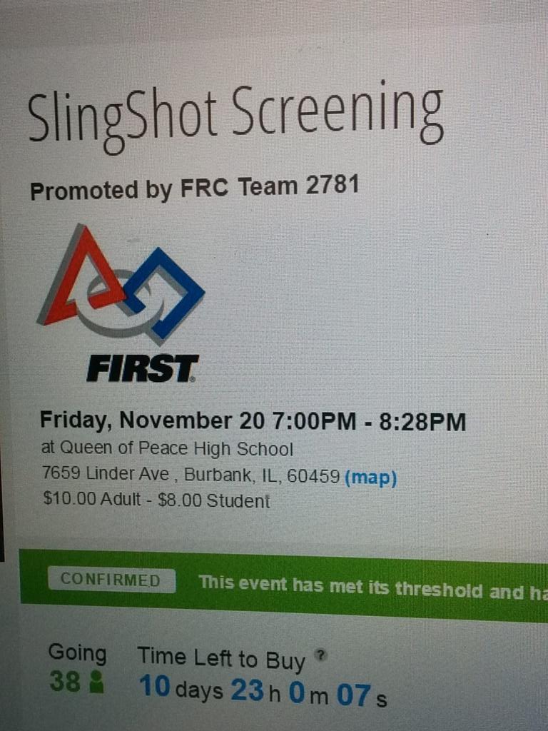 FIRST2781's tweet photo. #RoboPride is hosting a movie night on Friday November 20th. #SlingShot buy tickets at https://t.co/YLBhfM1CTv https://t.co/Lgc1nZjnTW