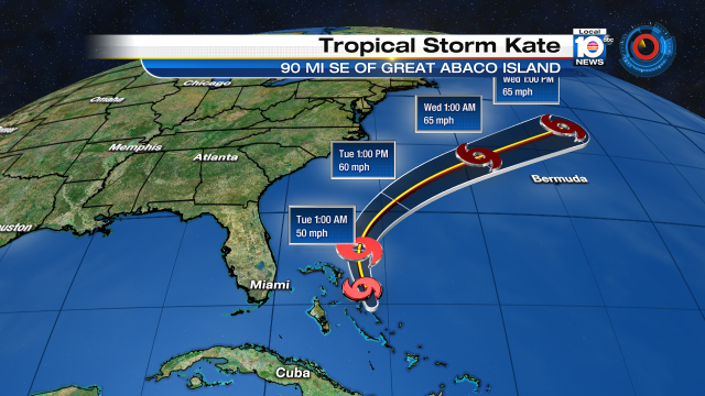 Tropical Storm Kate stays away from South Florida.  Also, the Bahamas will escape the brunt of this system. https://t.co/B1z5VQd1mc