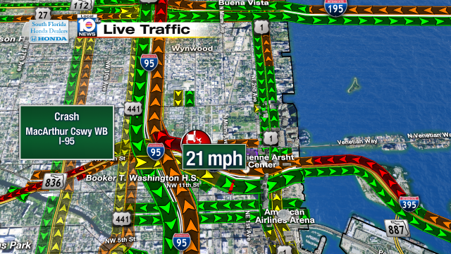 Crash on I-395 WB approaching I-95. Speeds at 21mph #traffic #miamibeach https://t.co/f6Spdl6ISx