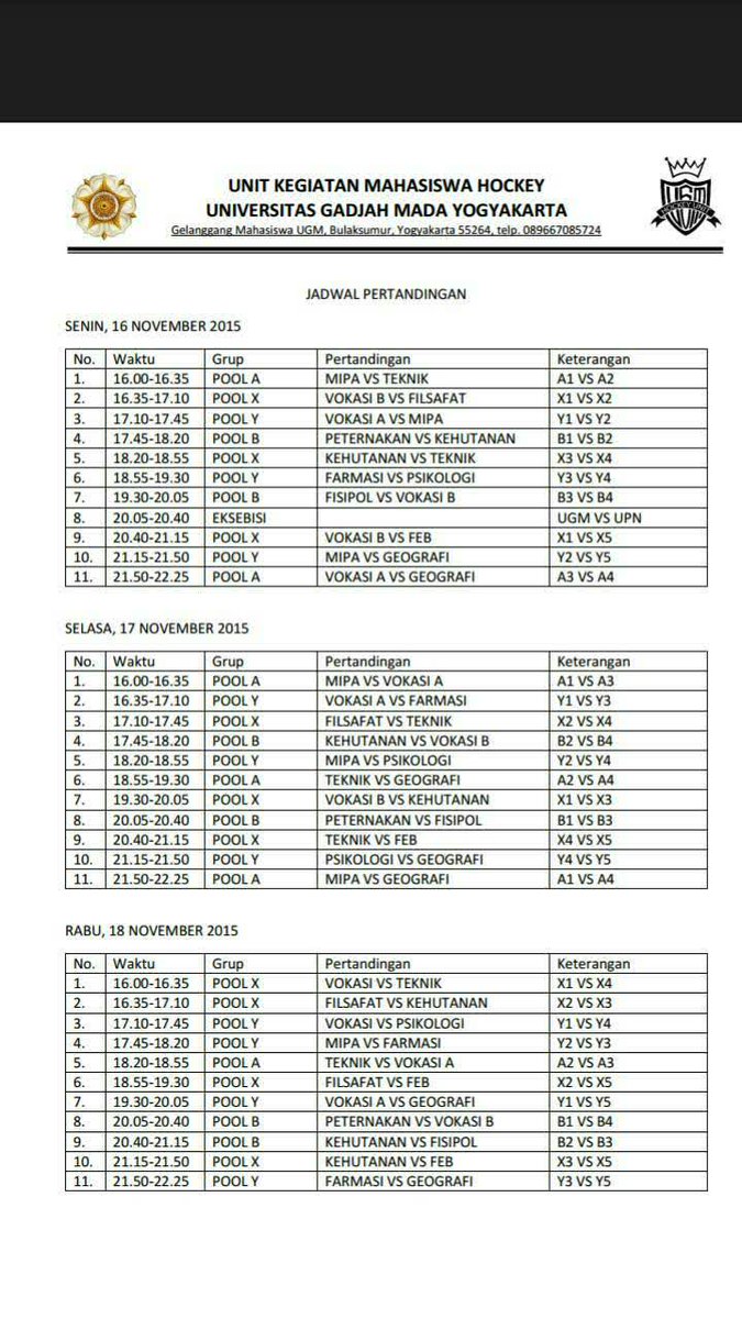 porsenigama's tweet photo. Jadwal hockey #porsenigama2015 https://t.co/3FMtJIgQ4i
