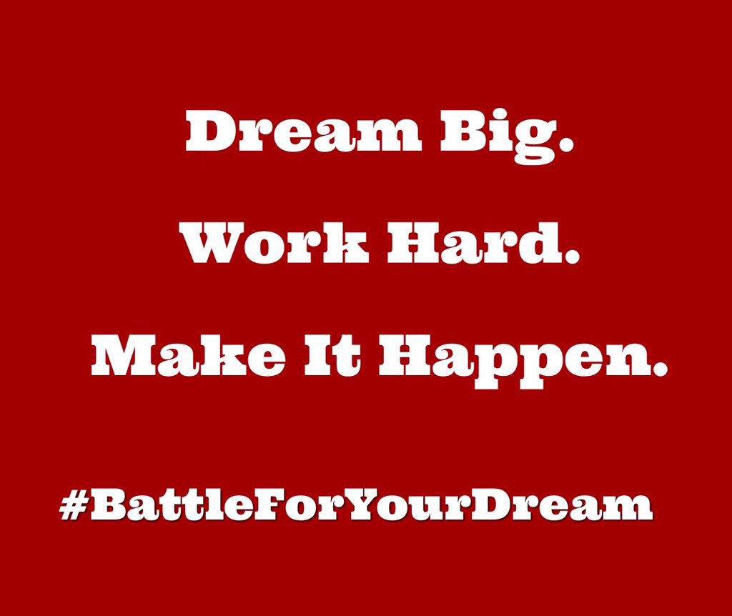 BattleForDream's tweet photo. 7 life changing words -

Dream Big. Work Hard.

Make It Happen.

#BattleForYourDream #Achieve #Success #Motivation https://t.co/Jz3Xciwt86