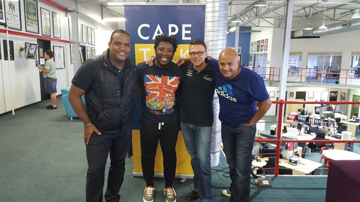 TransceptionSA's tweet image. At the @CapeTalk studios with @skara2ntubeni on the @KienoKammies show talking about the #khuselaikhaya project.