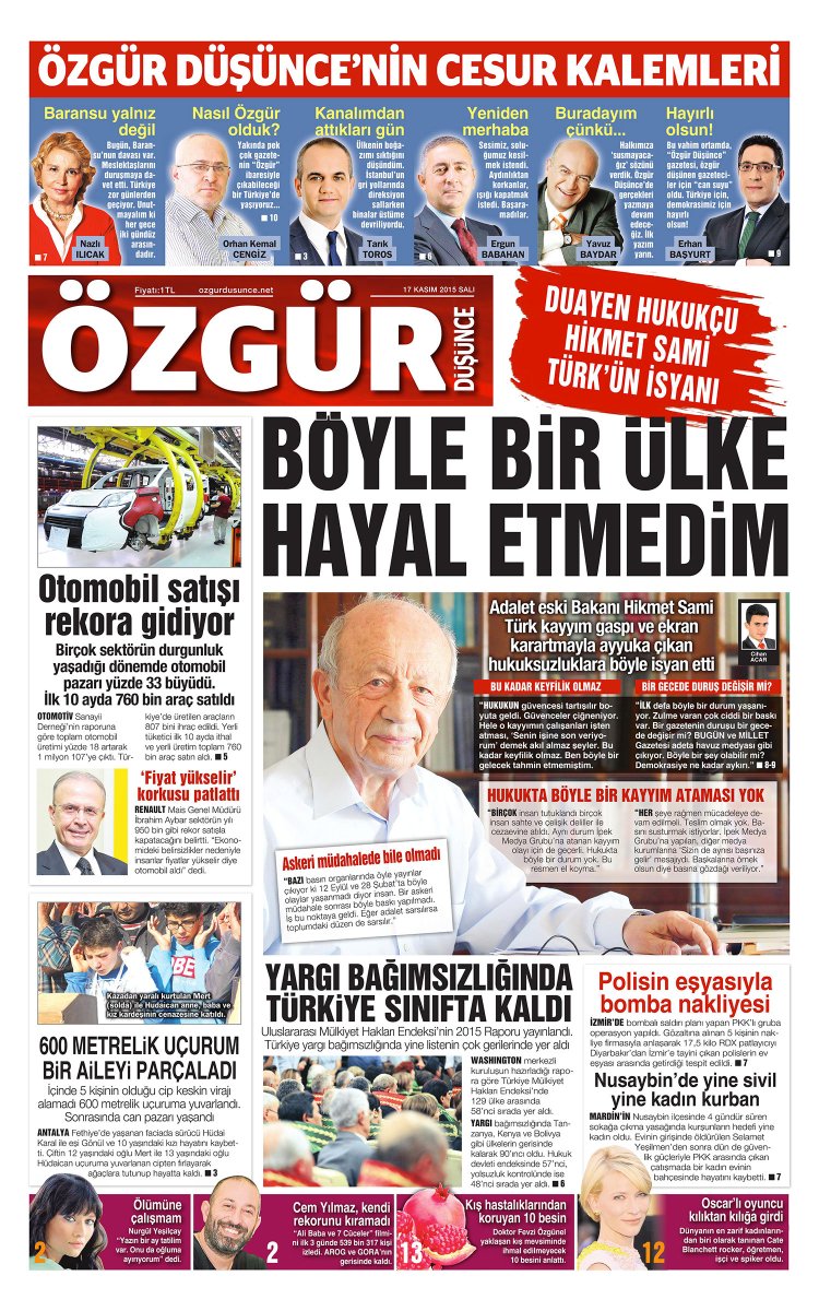 bugungzt's tweet photo. 17 Kasım 2015 Tarihli Özgür Düşünce Gazetesi 1. Sayfası... 

TÜM GAZETE BAYİLERİNDE https://t.co/34C1BwdCsK