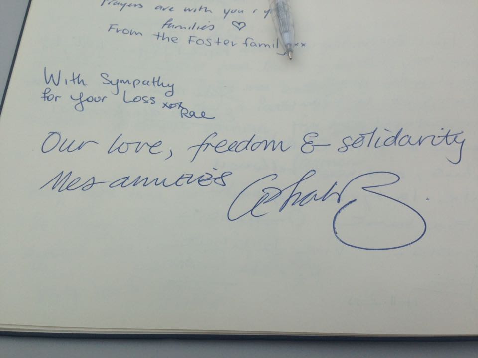 James_Baker77's tweet photo. Mayor Celia Brown signs the book of condolences #Parismemorial https://t.co/q0T0AFTkP1