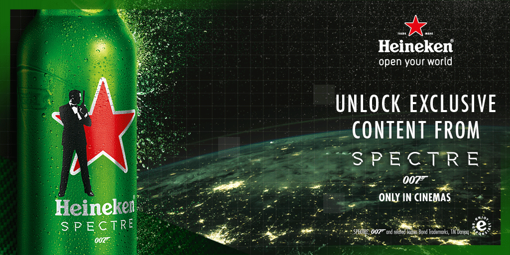 Heineken_IN's tweet photo. Unlock exclusive #SPECTRE content with Heineken and special-edition Heineken SPECTRE packs #OpenBondsWorld https://t.co/Ck3pf1i2Eg