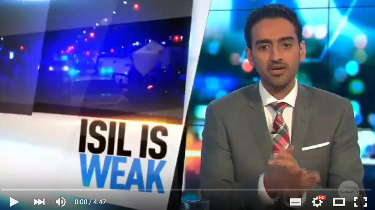 KeithConlon's tweet photo. Waleed Aly piece on #ISIL for #TheProjectTV now been seen by 13 million + online. https://t.co/IjkdYtkX1h via https://t.co/aB9YW6rMan