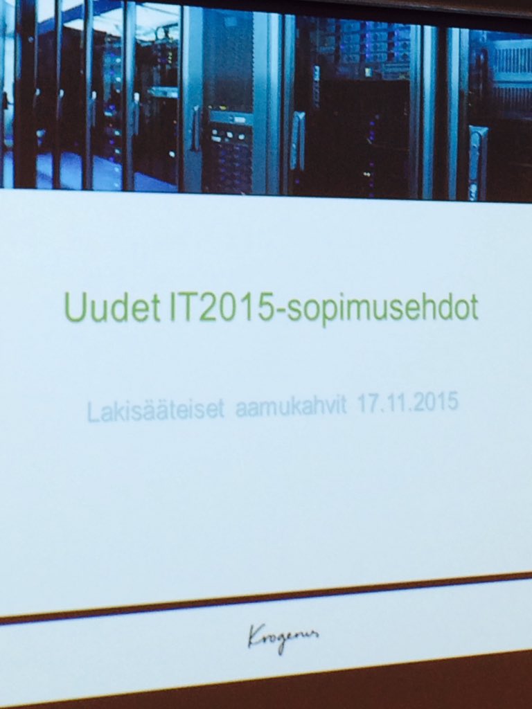 SaritaSchroder's tweet photo. Kohta alkavassa #LakisääteisetAamukahvit -tilaisuudessa aiheena uudet #IT2015-sopimusehdot #KrogerusEvents https://t.co/pF9LTLgCWx