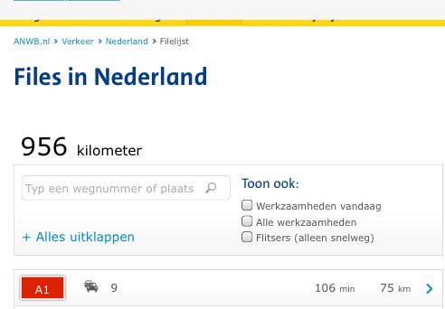 956 km file?? Hebben zoveel wegen in Nederland dan?