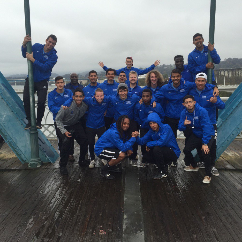 YorkMensSoccer's tweet photo. YC men's soccer in rainy Chattanooga TN on way to Georgia. https://t.co/rHKYpBEoBh