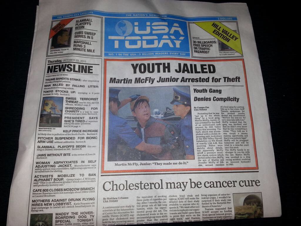 Lar5onFan81's tweet photo. FINALLY arrived!! @USATODAY #BackToFutureDay #BackToTheFuture #BackToTheFuture2015 #BackToTheFuture21October2015 https://t.co/3FiJMFRZMI