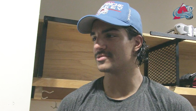 Avalanche's tweet photo. .@andreasmartin90 discusses his 1st NHL call-up. Also Landeskog &amp; Barrie discuss road trip: https://t.co/Xy3PVddtJG https://t.co/6xdmsPUlet