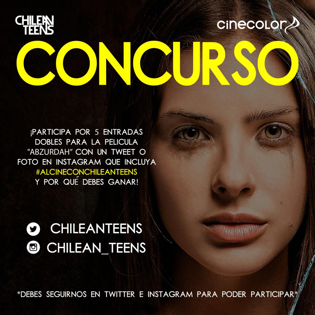 ChileanTeens's tweet photo. [CONCURSO] ¡Gana entradas para #Abzurdah, la peli de @ChinaSuarez! Encuentra la info en https://t.co/lvVRchaGQV RT! https://t.co/QhReK2gpCT