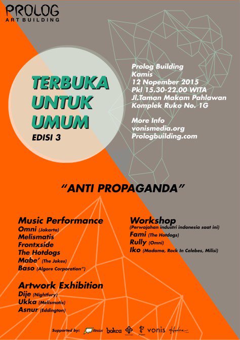 simak #melismatis di Terbuka untuk Umum edisi 3, kamis 12 Nov 2015, Pkl 19.00 di rooftop area Prolog Art Building.