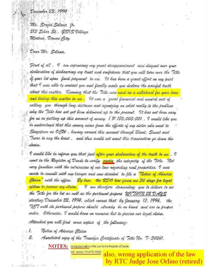 1lawphilNOW's tweet photo. As early as Dec. 22, 1994, th ltr bears indication #ROD #gensan espousing wrong implementation #law #Sec70 #PD 1529 https://t.co/EO9ljhI7EJ
