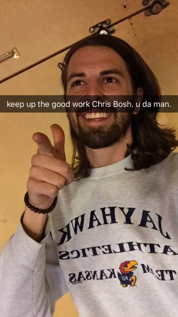 lucasmassey's tweet photo. i send Chris Bosh an encouraging snap everyday jus so he knows i care. he has never opened any but someday he will https://t.co/NuyjMcOf1k