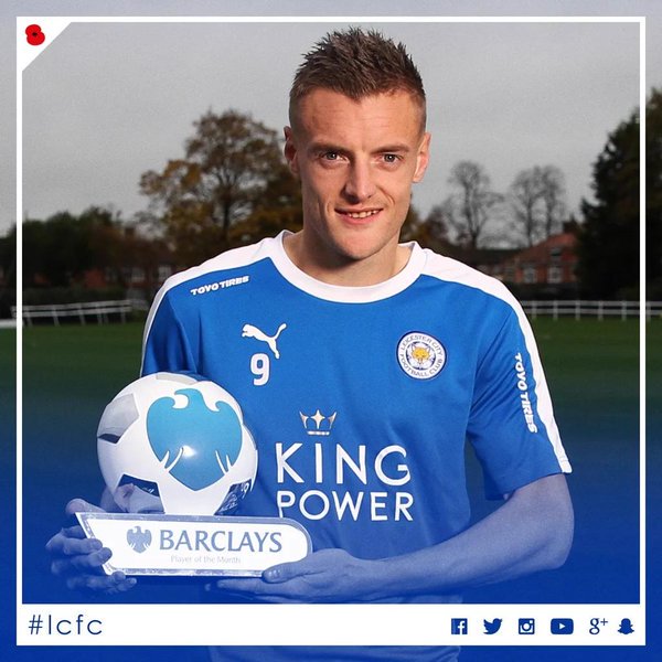streamingfc's tweet image. Sementara Jamie Vardy terpilih Premier League Player of the Month edisi Oktober.
