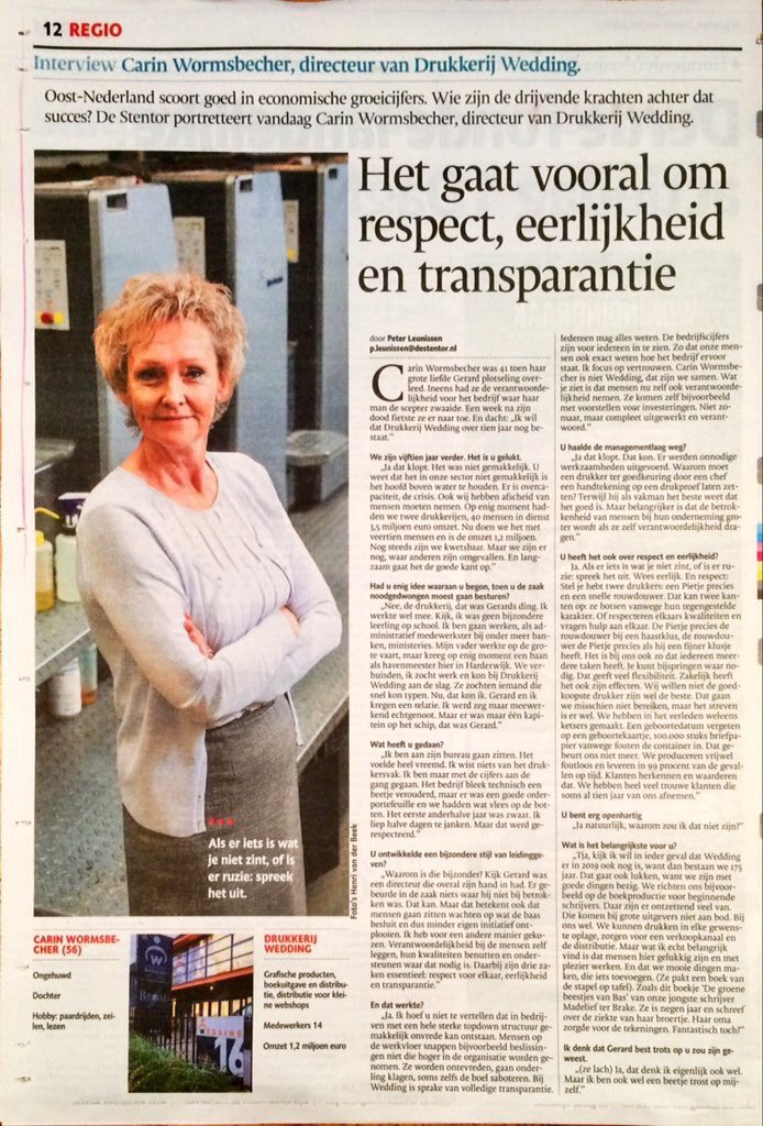 Mooi portret van <a href="/gewooncarin/">Carin Wormsbecher</a> in de Stentor vandaag! #respect #eerlijkheid #transparantie #drukkerij