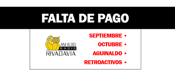 interradial's tweet photo. [PARO] En @Rivadavia630 por 48hs por falta de pago de sueldos, aguinaldos y retroactivos. #Interradial @Lechuzeros https://t.co/u1Vp3zcdvv