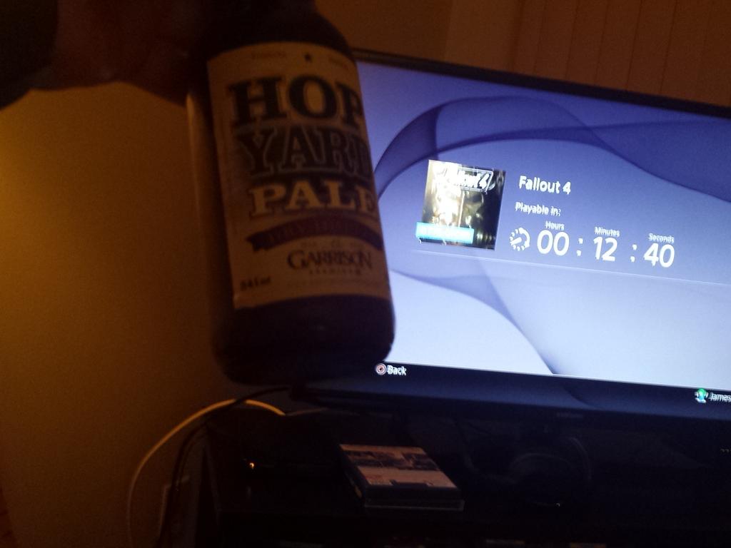 _JamesMarshall's tweet photo. Chilling in #Winnipeg enjoying some hometown #garrisonbrewing Hop Yard Pale and waiting for #Fallout4  #openthevault https://t.co/g15VdZtE3a