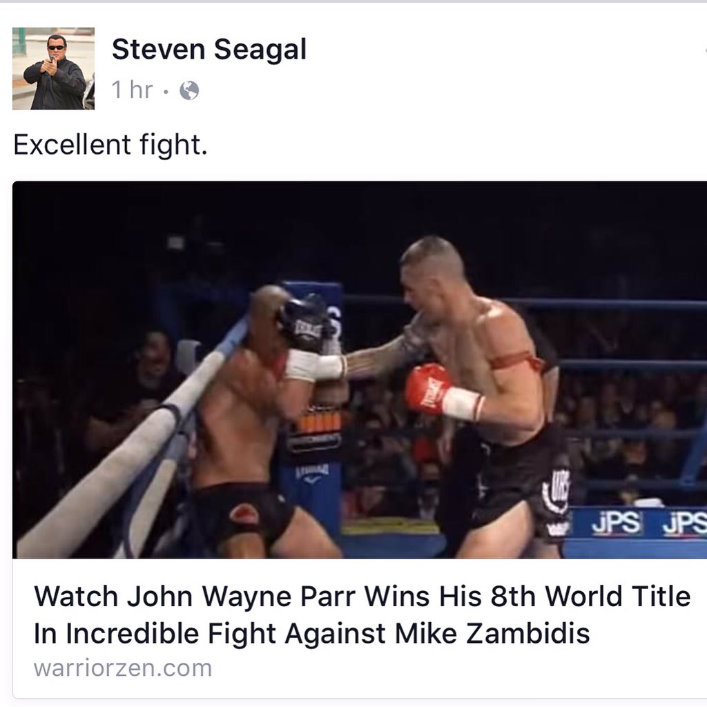 johnwayneparr's tweet photo. Steven Seagal shared my Zambidis fight with his 5.7 million followers on Facebook. 
Another "holy shit" moment 😳!! https://t.co/WxfSmqKwsU