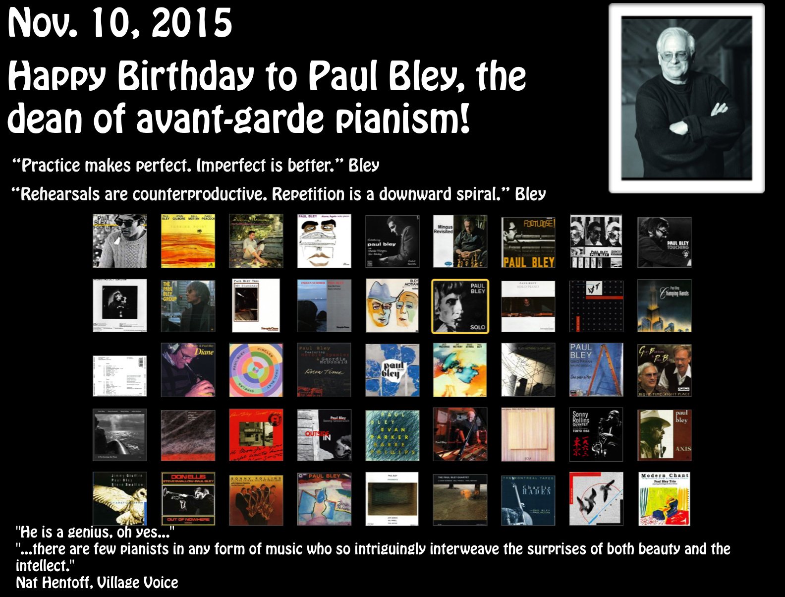 A very Happy Birthday to Paul Bley, legendary pianist and a personal hero of mine!
 