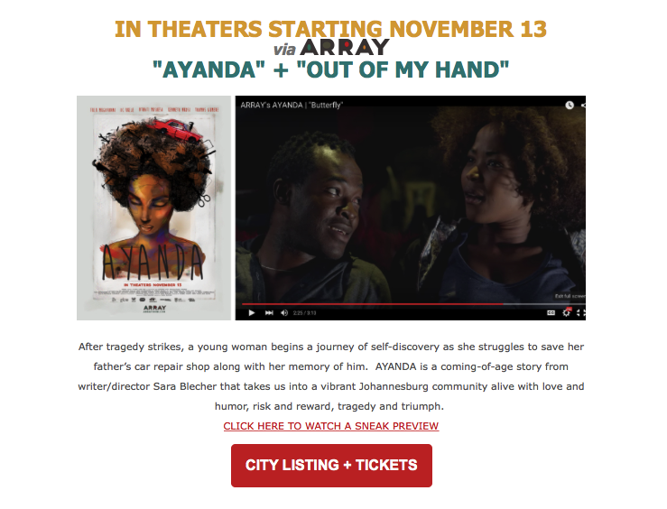 SarahInyaLawal's tweet photo. See United States city listing + screening for #AYANDA here https://t.co/vuJv9aOXyV via @ARRAYNow https://t.co/3NFjHjVnXM