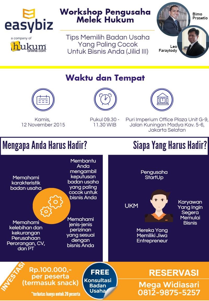 easybizID's tweet photo. Masih bingung memilih badan usaha?Atau ingin konsultasi utk legalitas usaha?Yuk ikut workshop ini.Tempat terbatas!! https://t.co/21aGNiam9Z