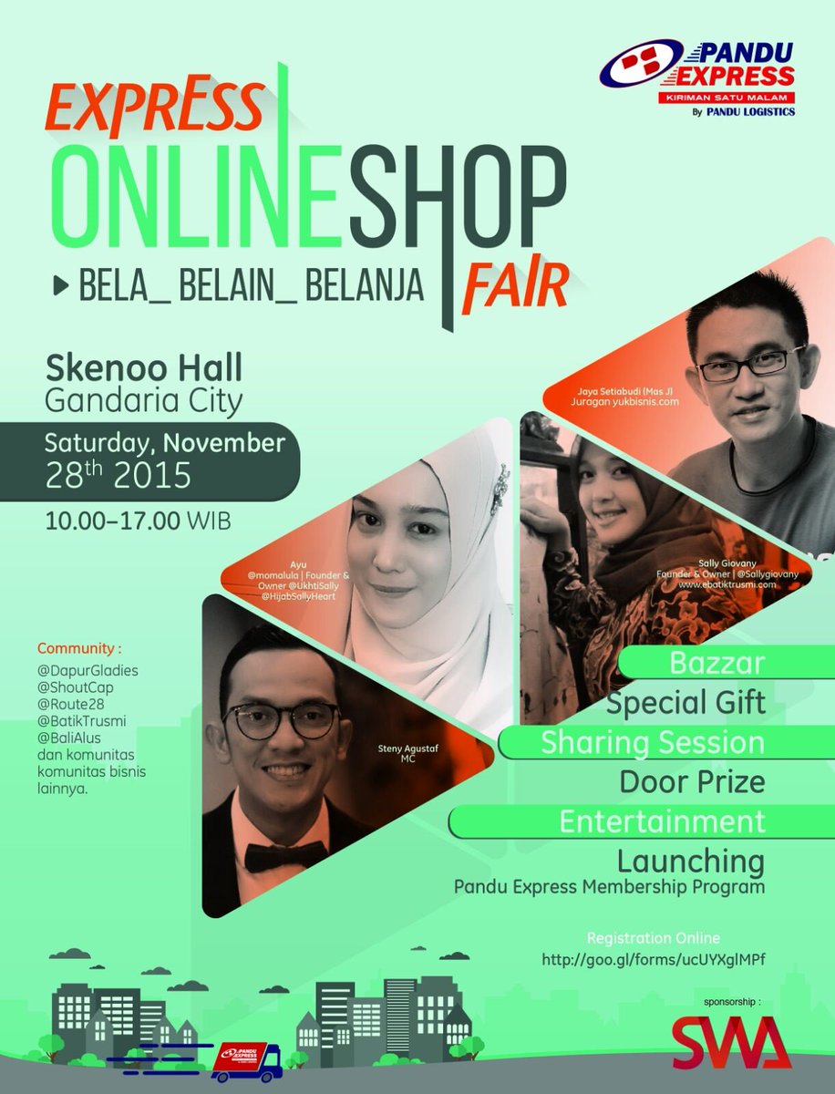 "Express Online Shop Fair" <a href="/PanduExpress/">Pandu Express</a> ada share Mas @JayaYEA Mbak <a href="/sallygiovany/">IG sallygiovany</a> <a href="/eBatikTrusmi/">BT Batik Trusmi</a> Mbak Ayu <a href="/momalula/">Ayu</a>