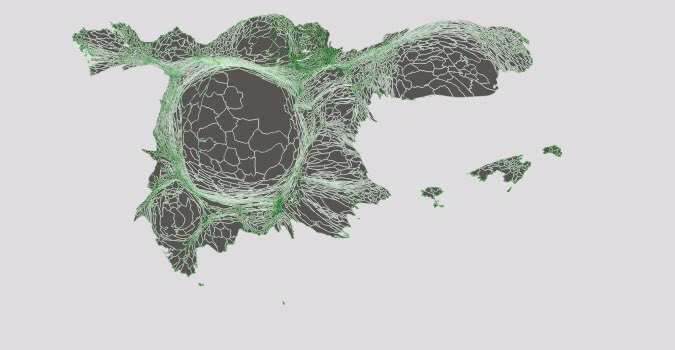 jordi_aranda's tweet photo. Visualizing amount of money spent in Spain in 2014 #viz #cartogram #phagocytosis https://t.co/uJ6QqvOugp