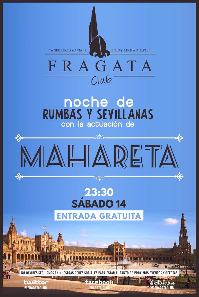 El sábado vuelven <a href="/Mahareta1/">Mahareta</a> 
Hasta las 00.30 tu botella en barra a 30€.
(Greenall, Contrabando o JB)
#FragataClub