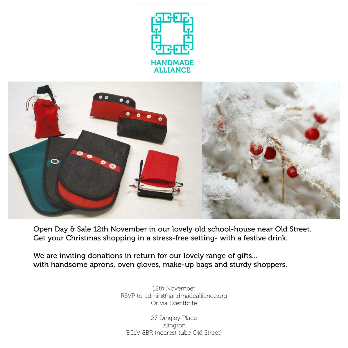 HandmadeAlly's tweet photo. @reworksuk we're having a #xmas open day and #craft workshop. Would be lovely to see you there! Pls RT. https://t.co/R3oCjocsQ9